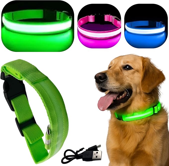 Light Up Dog Collar ??Reflective, Adjustable, Rechargeable Electronic Glow Pet Collars ??Bright