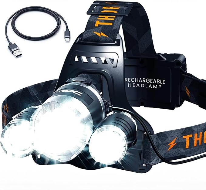 TDC Head Lamp Led Rechargeable Super Bright - USB-C Headlamp for Adults - Head Lights for Forehead