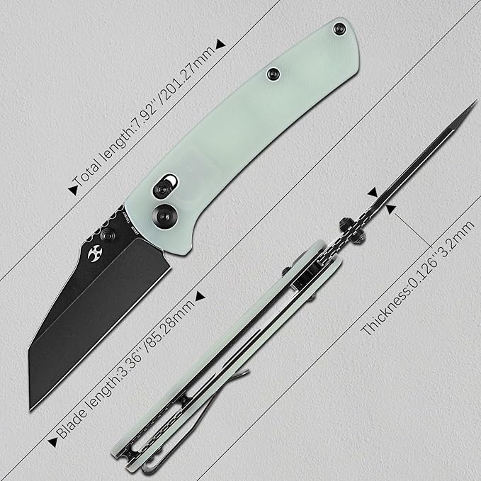 KANSEPT Main Street Pocket Folding Knife, 3.36''Black Ticn Coated 154CM Sharp Steel Blade, Jade G10