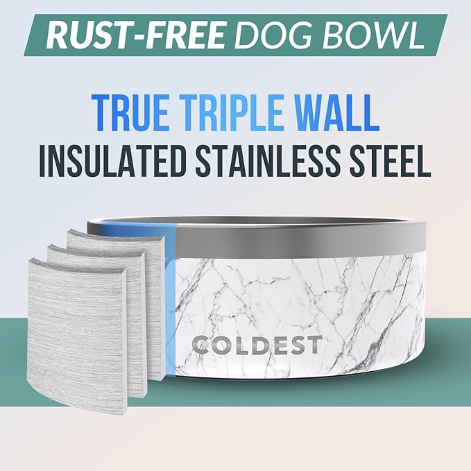 Coldest Dog Bowl - Anti Rust Metal, Non Slip, 3 Layers Insulated Stainless Steel Dog Bowls - Spill
