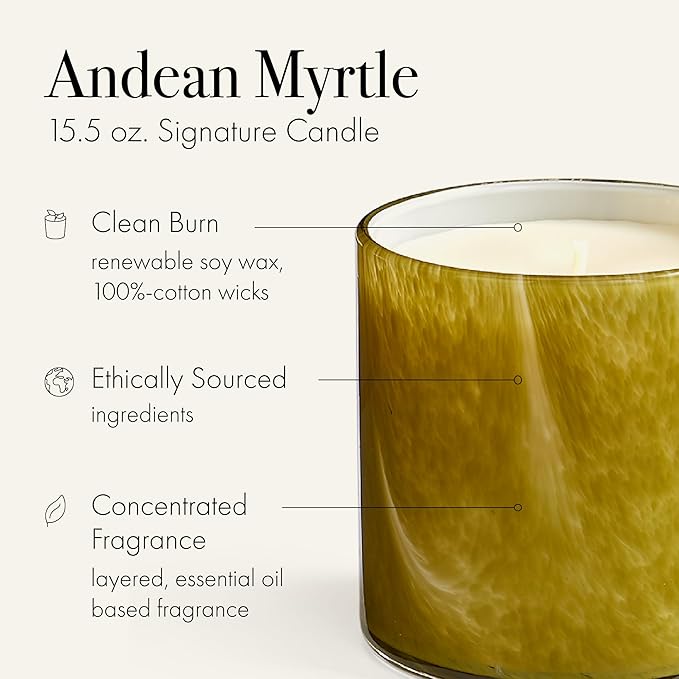 LAFCO New York Signature Candle, Andean Myrtle - 15.5 oz - 90-Hour Burn Time - Reusable, Hand Blown