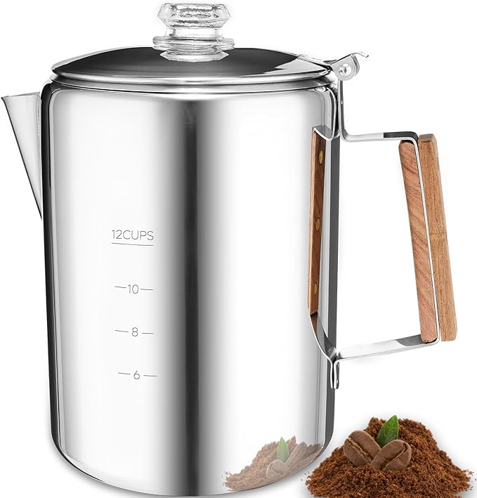 MEREZA Camping Percolator Coffee Pot 12 Cup Stove Top Coffee Percolator Non Electric Coffee Maker