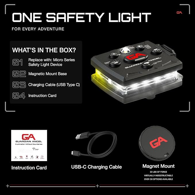 Guardian Angel Micro Series Safety Lights (All White Front & Yellow Rear) - Rechargeable, Magnetic