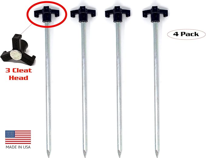 Tricc Unbreakable Heavy Duty Steel Tent/Canopy Stakes, Galvanized Non-Rust 10" Three Pegged Solid