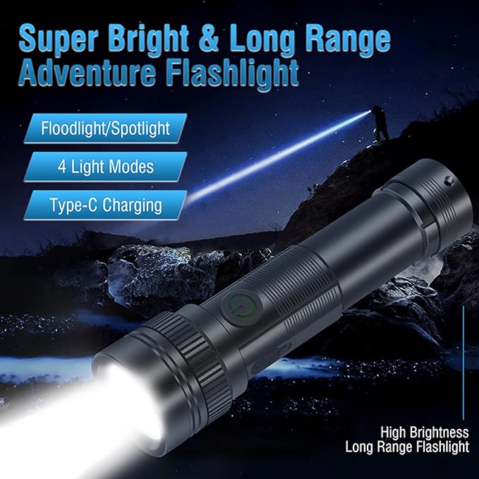Rechargeable LED Flashlight High Lumens - 2 Pack Super Bright Small Tactical Flashlight Zoomable,4