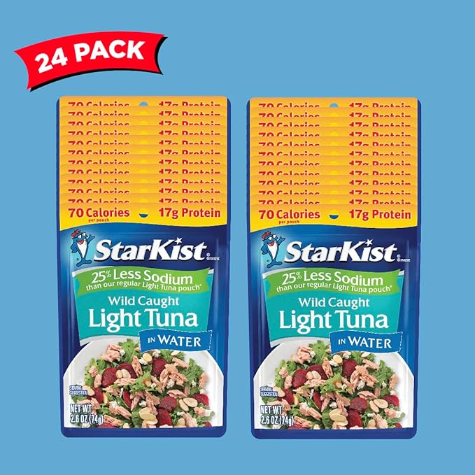 StarKist Reduced Sodium Chunk Light Tuna in Water, 2.6 oz Pouch (24 Pack) Ready to Eat Wild Caught