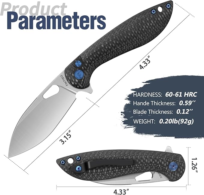 Pocket Knife, 3.1" Unique S35VN Blade Folding Knife with Button Lock, EDC Knife with Carbon Fiber