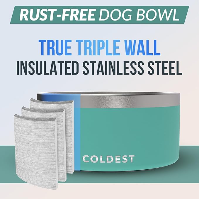 Coldest Dog Bowl - Anti Rust Metal, Non Slip, 3 Layers Insulated Stainless Steel Dog Bowls - Spill