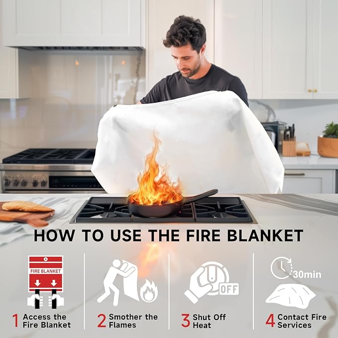 Fire Blanket Emergency for Home Kitchen - 40"x40" Fireproof Safety Protection Fiberglass Flame