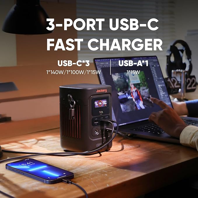 Jackery Explorer 240D Power Bank, 256Wh LiFePO4 Battery Portable Power Station, Charging Cable