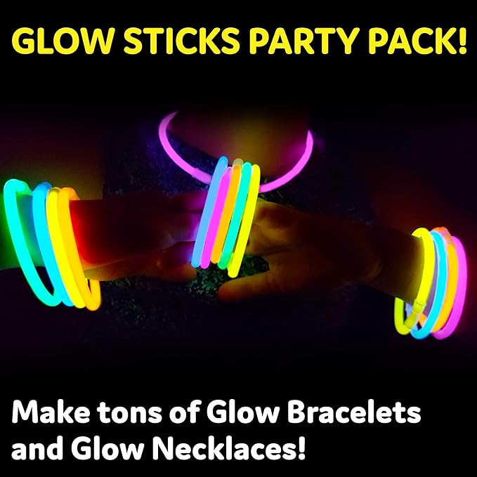 PartySticks Ultra Bright Glow Sticks Bulk Party Supplies 100 Pack - 8" Glow in the Dark Light Up