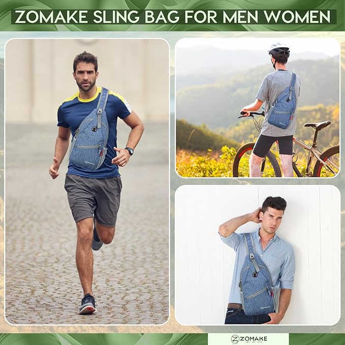 ZOMAKE Sling Bag,Small Crossbody Sling Backpack,Water Resistant Shoulder Daypack for Travel,Anti