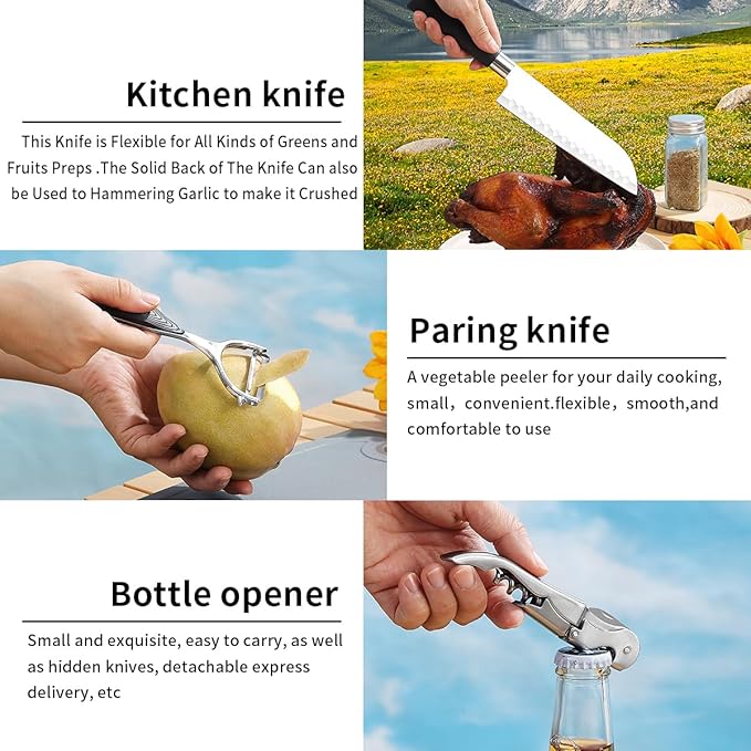Evanda Camping Kitchen Cooking Utensil Set 10 Piece, Stainless Steel Outdoor Cooking and Grilling