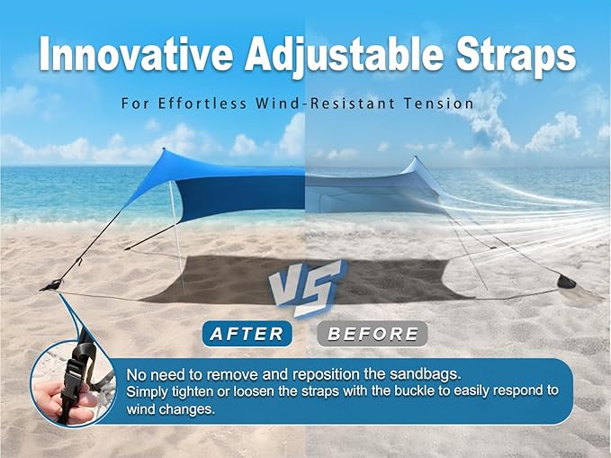 10×10ft UPF50+ Beach Tent Sun Shelter, Windproof Stable Outdoor Pop Up Beach Shade Canopy for