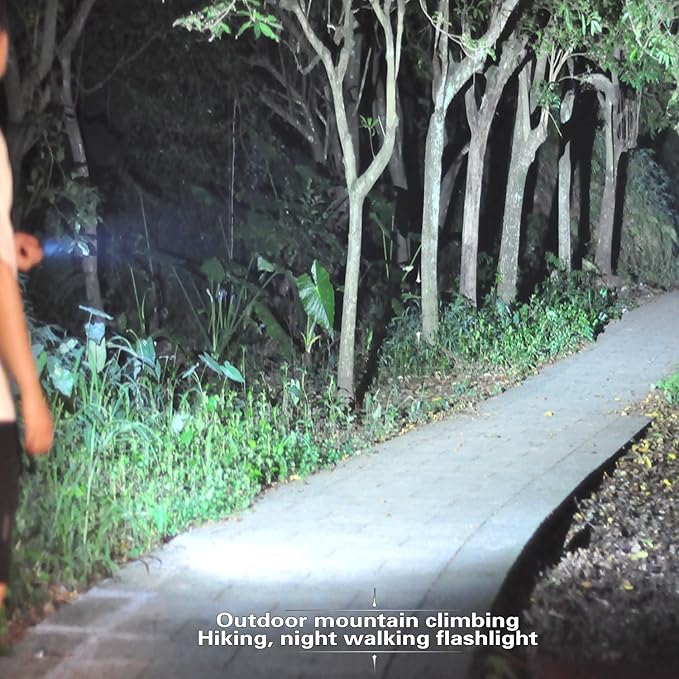 Tactical Flashlight 500 Lumens, LED Flashlight Rechargeable with Lighter & Alarm, 150m Beam