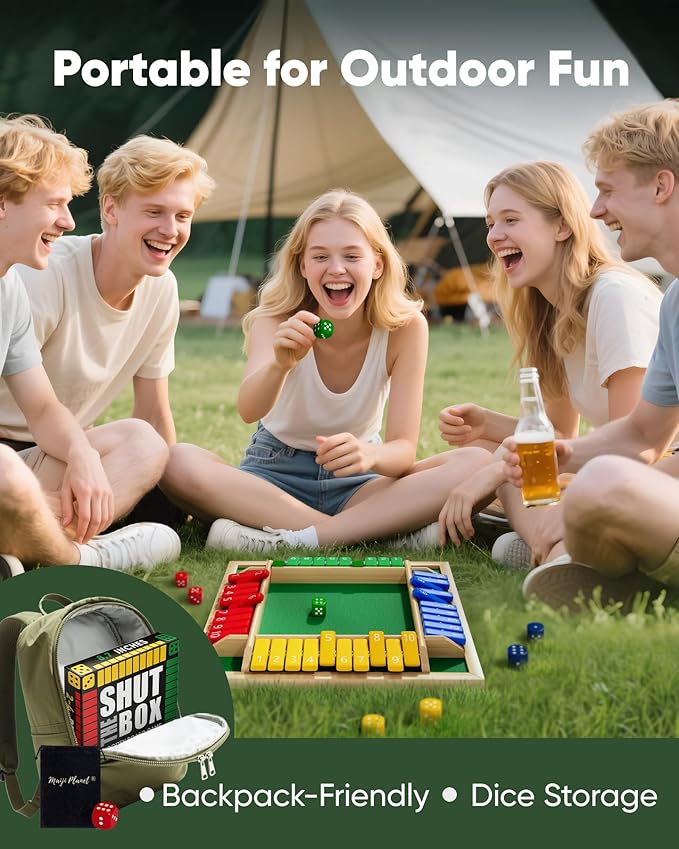 Classic Original Shut The Box Game, Math Dice Board Game for Family Night Classroom Travel, Wooden