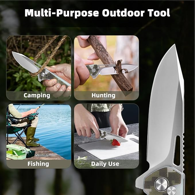 ZENG Folding Pocket Knife, 3.15" D2 Steel Blade Pocket knives, G10 Handle Small EDC Knife, Liner