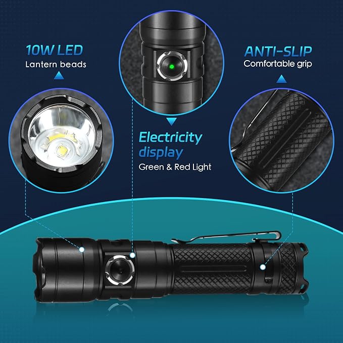 Tactical Flashlight with Holster for Duty Belt, 1300 High Lumen Police Flashlight - 6 Mode