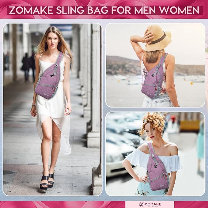 ZOMAKE Sling Bag,Small Crossbody Sling Backpack,Water Resistant Shoulder Daypack for Travel,Anti