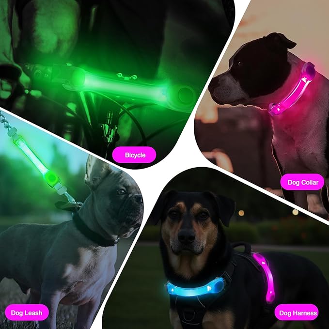 2 Pack LED Light for Dog Leash Harness, USB Rechargeable Light Up Collar with Nylon Stickers, Glow