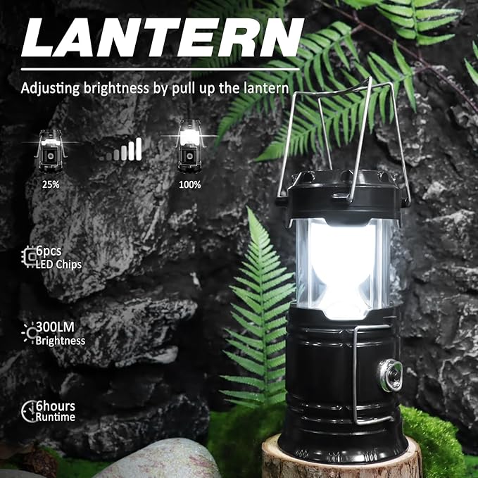 DIBMS 2-Pack Solar Camping Lantern, Collapsible LED Solar USB Rechargeable Lantern Flashlight