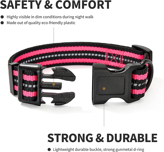 Mile High Life Reflective Dog Collar | Nylon Pet Collars wiith Buckle | Light Weight Puppy Collars