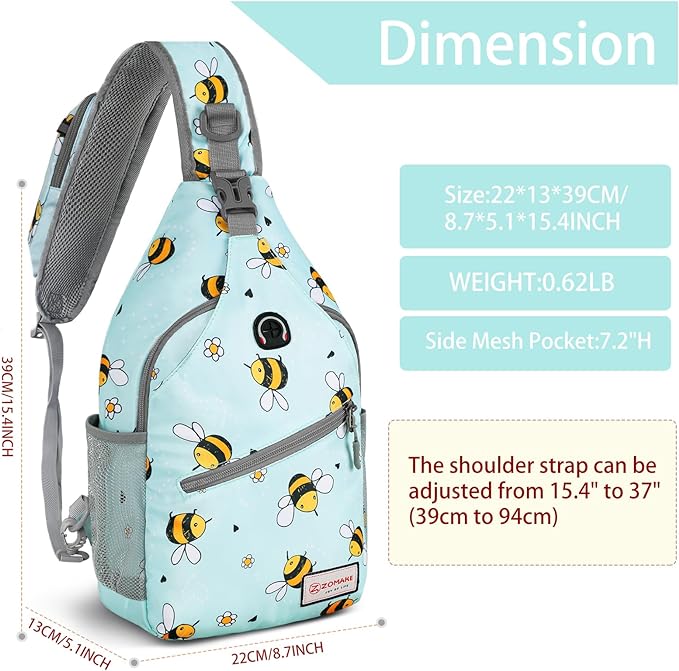 ZOMAKE Sling Bag,Small Crossbody Sling Backpack,Water Resistant Shoulder Daypack for Travel,Anti