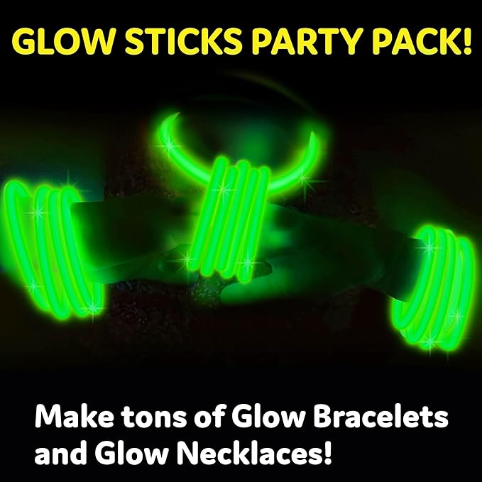 PartySticks Green Glow Sticks - 100pk, 8 Inch Glow in the Dark Light Up Sticks and Connectors for