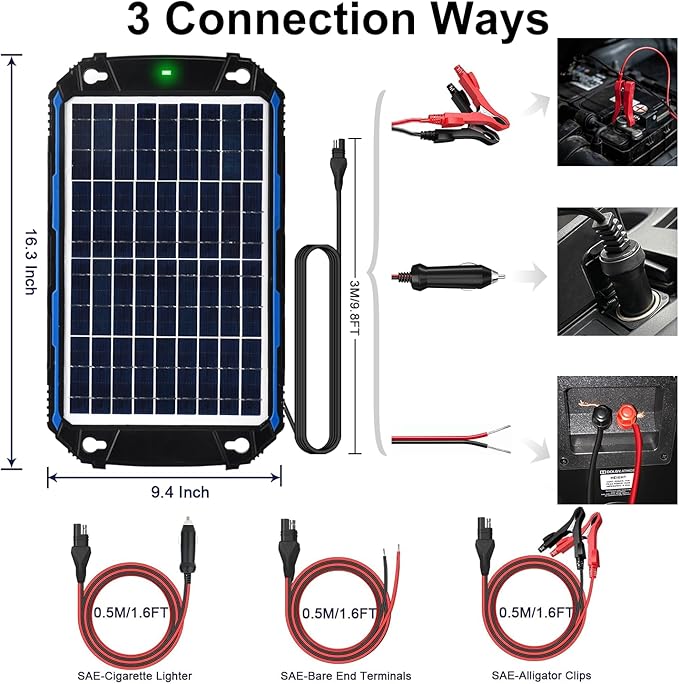 SUNER POWER Waterproof 10W 12V Solar Battery Charger & Maintainer Pro, Built-in UltraSmart MPPT
