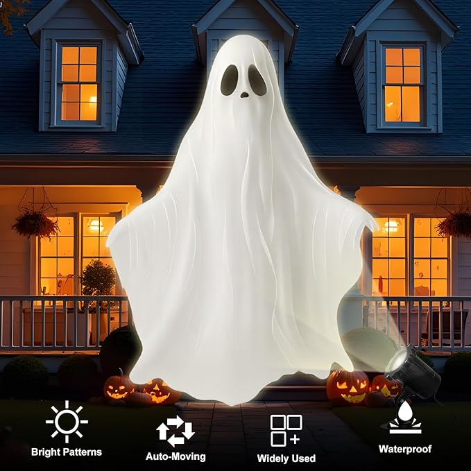 Treela Halloween Ghost Projector Lights Outdoor Indoor White Ghost Dynamic Lights Decoration
