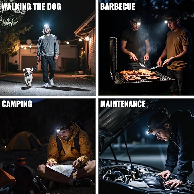 Camping Headlamp 2 Pack LED Battery Powered Dimming Head Lamps with Adjustable Headband IPX4