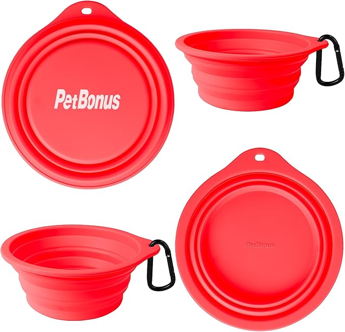 PetBonus 2-Pack Large Silicone Collapsible Dog Bowls, 34oz/1000ml BPA Free Portable Foldable Travel