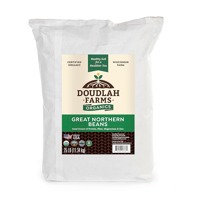 Organic Great Northern Beans 25lb Bulk by Doudlah Farms - Farmed From Regenerative Soil | Tested