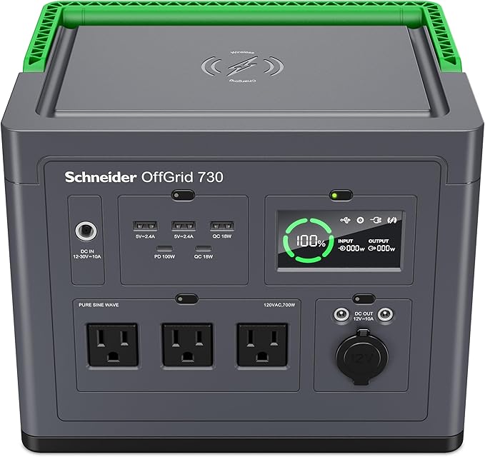 Schneider OffGrid Portable Power Station 738W / 728Wh Portable Solar Generator for Camping or Home