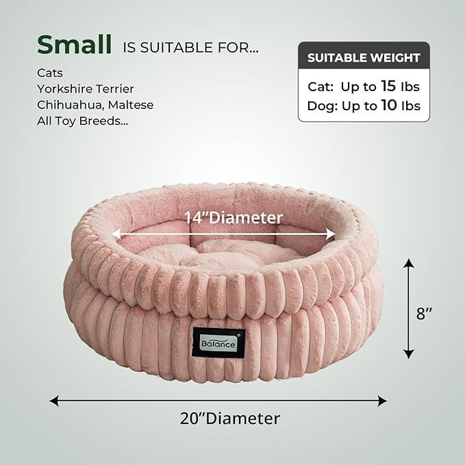 BALANCE Cat Bed Kitten Bed, Washable Round Cat Beds for Indoor Cats,Super Soft Plush Faux Fur Pet