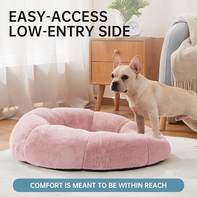 OhGeni 31 inches Calming Donut Orthopedic Dog & Cat Bed for Medium Pets, Warming Comfort Fluffy