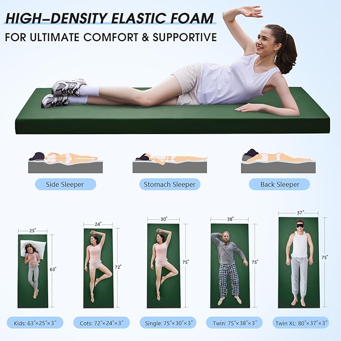 CYMULA Memory Foam Camping Mattress Pad,3inch Sleeping Pad for Camping,Non-Slip Bottom Floor Cot