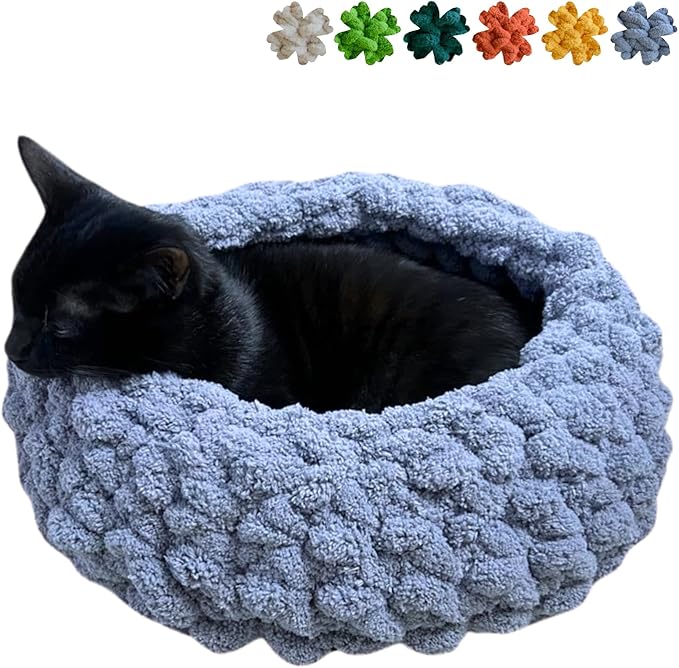 Cat Nest Bed ??Premium Handwoven Washable Extra Soft Round Cave House for Indoor Kitten & Kitty