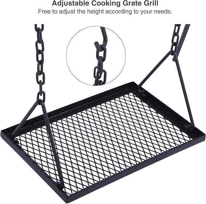 Lineslife Grill Swing Hanging Campfire Cooking Stand with Adjustable Iron Grill Grate, Collapsible