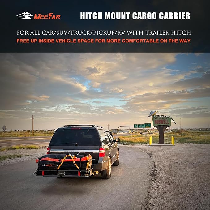 MeeFar Folding Hitch Mount Cargo Carrier Basket 60" X 20" X 6"+Waterproof Cargo Bag 16 Cubic