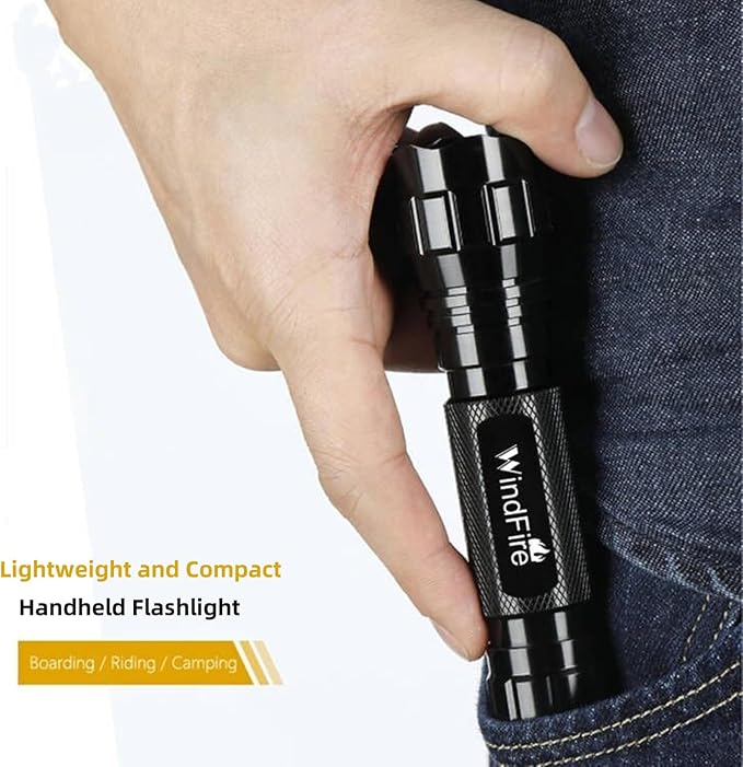 WINDFIRE 2 Pack LED Flashlight Single Mode, Super Bright Tactical Flashlights, Small Portable Water