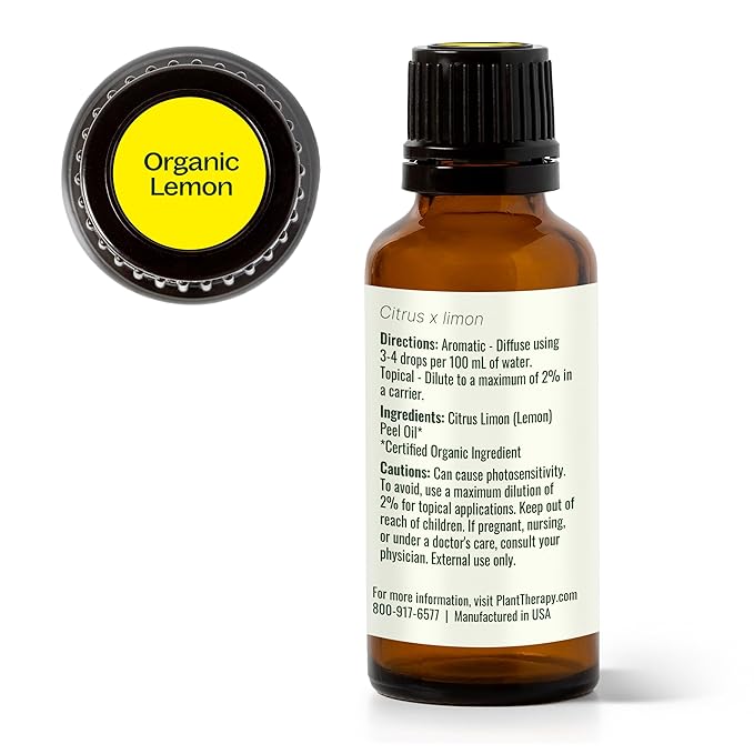Plant Therapy Organic Lemon Essential Oil 100% Pure, USDA Certified Organic, Undiluted, Natural