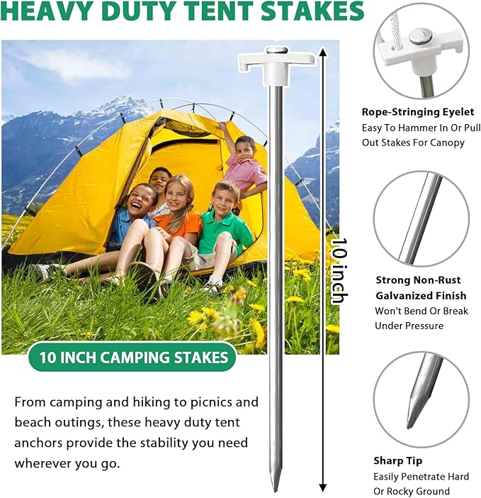 Eurmax USA Galvanized Non-Rust Camping Family Tent Pop Up Tent Stakes Canopy Anchors Heavy Duty