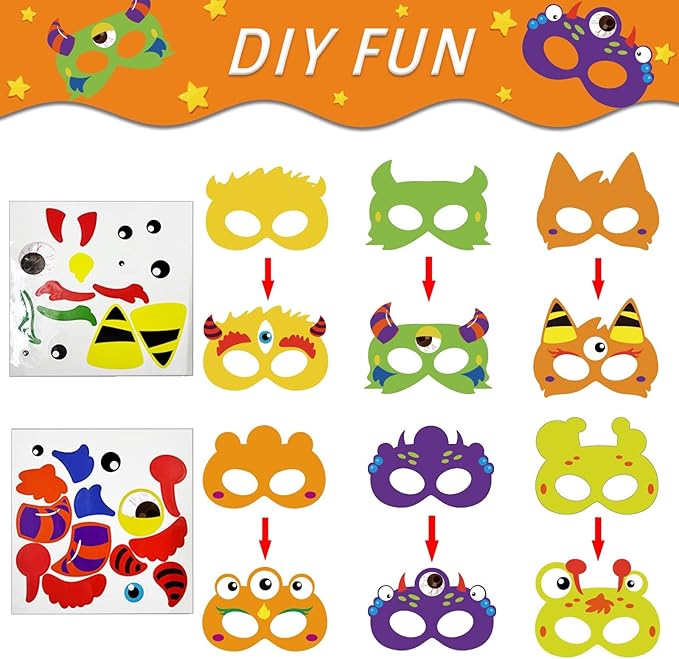 chiazllta 30 Packs Halloween Monster Masks Craft, Halloween Art Craft Kit DIY Paper Masks for Home