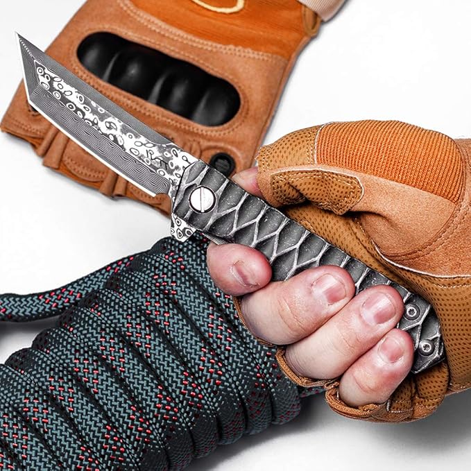 BGT VG-10 Damascus Folding Pocket Knife Custom Knives for Outdoor Camping Fishing,Gift for Man