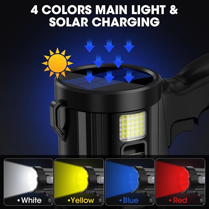 Rechargeable Spotlight, 99,000 Lumens Super Bright Handheld Led Flashlight, Outdoor Spot Light with