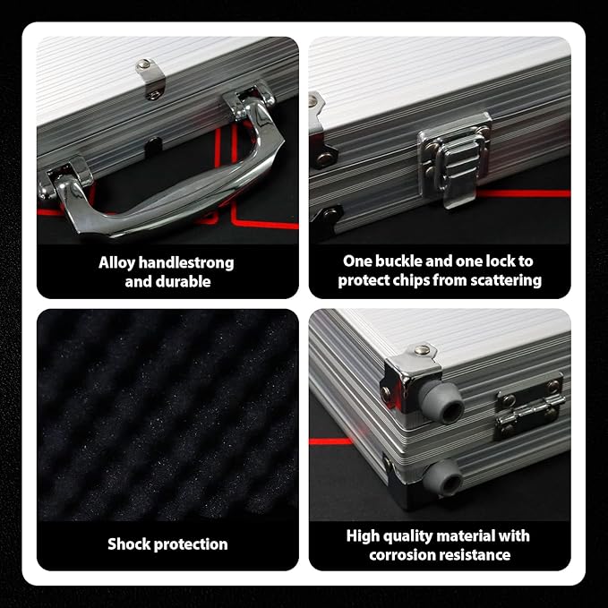 Boyzhood Poker Chips with Numbers,500PCS Poker Chip Set with Aluminum Travel Case,11.5 Gram Poker