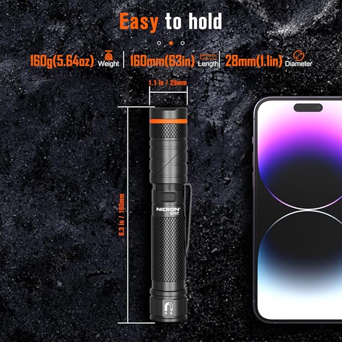 NICRON B75T LED Tactical Flashlight with Red White Dual Light, 90 Degree Rotating Head, Magnetic