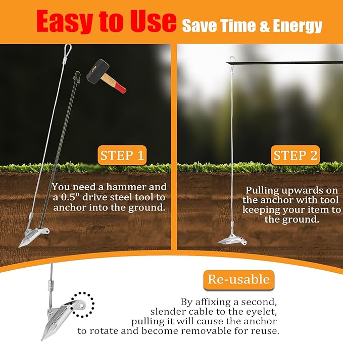 30 inch Ground Earth Anchors with Rod, Arrow Shed Anchor Kit for Securing Camping Tents, Sheds