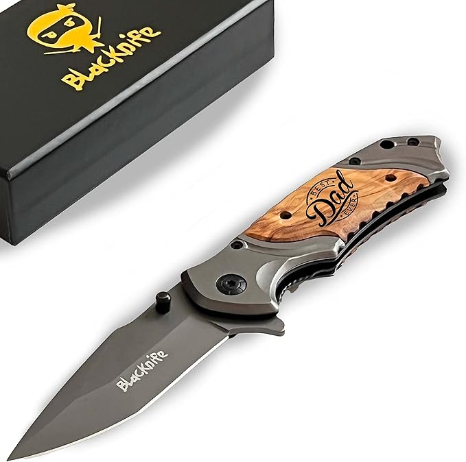 BlacKnife Gift For Dad Folding Pocket Knife with Wooden Handle and Clip, Pocket Knife For Men